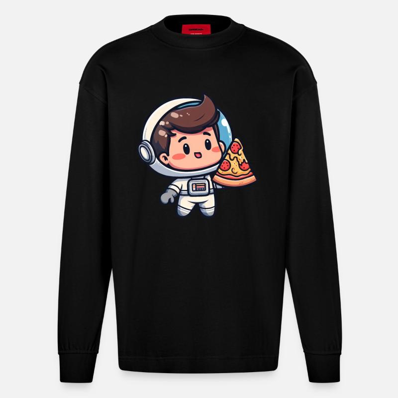 Astronaute avec pizza - Manches longues bio épais oversize fabriqué en UE - SOLID BLACK
