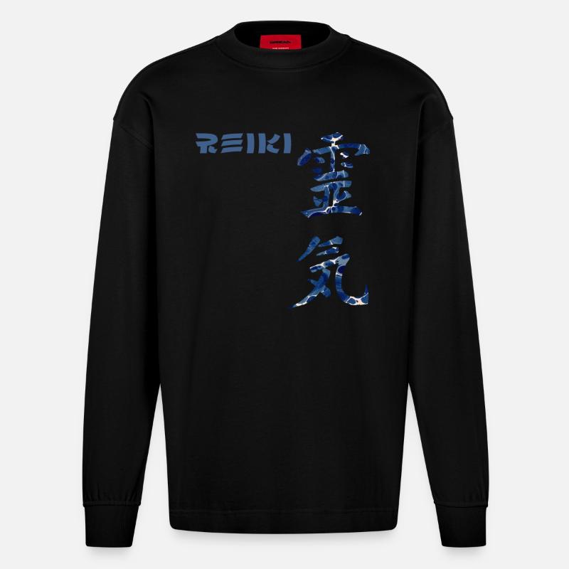 reiki japanisch e 12 - Heavyweight Oversized Organic Langarmshirt Made in EU - SOLID BLACK