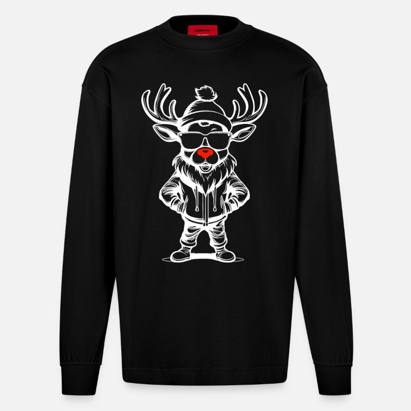 Rentier Weihnachten Geschenkidee - Heavyweight Oversized Organic Langarmshirt Made in EU - SOLID BLACK