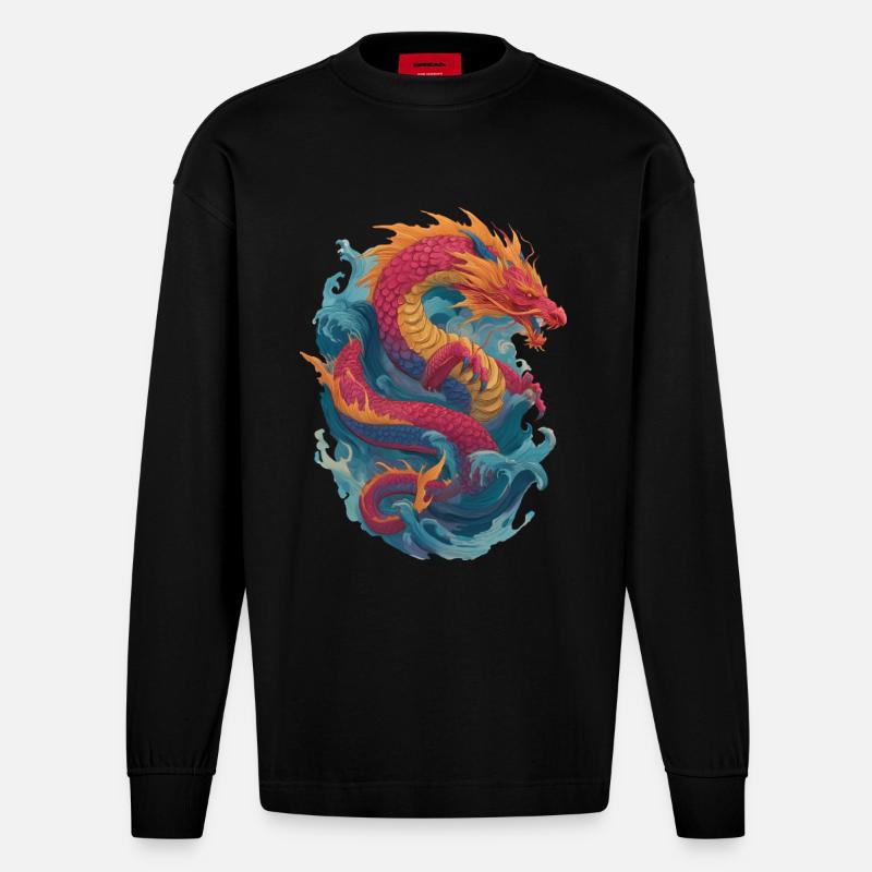 Drache - Heavyweight Oversized Organic Langarmshirt Made in EU - SOLID BLACK