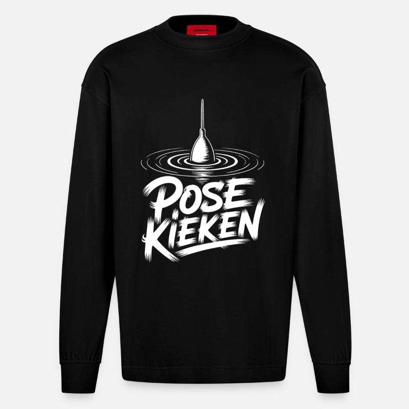Angler Pose Design - Heavyweight Oversized Organic Langarmshirt Made in EU - SOLID BLACK