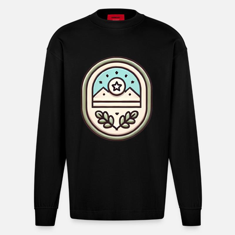 Einfache Abzeichen-Design-Soft-Illustration - Heavyweight Oversized Organic Langarmshirt Made in EU - SOLID BLACK
