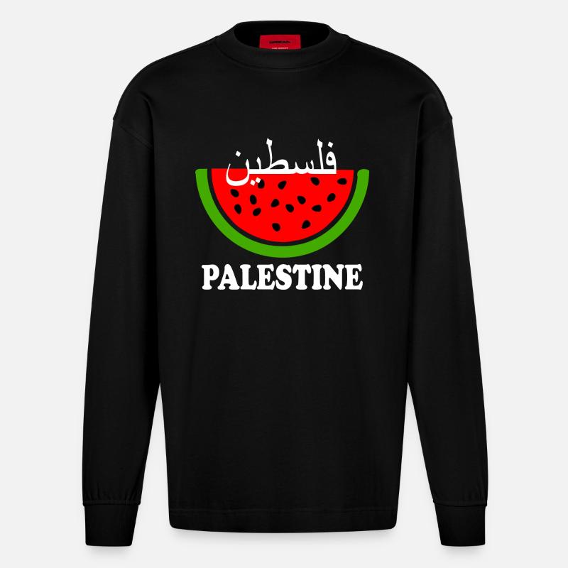 Pastèque de Palestine فلسطين - Manches longues bio épais oversize fabriqué en UE - SOLID BLACK