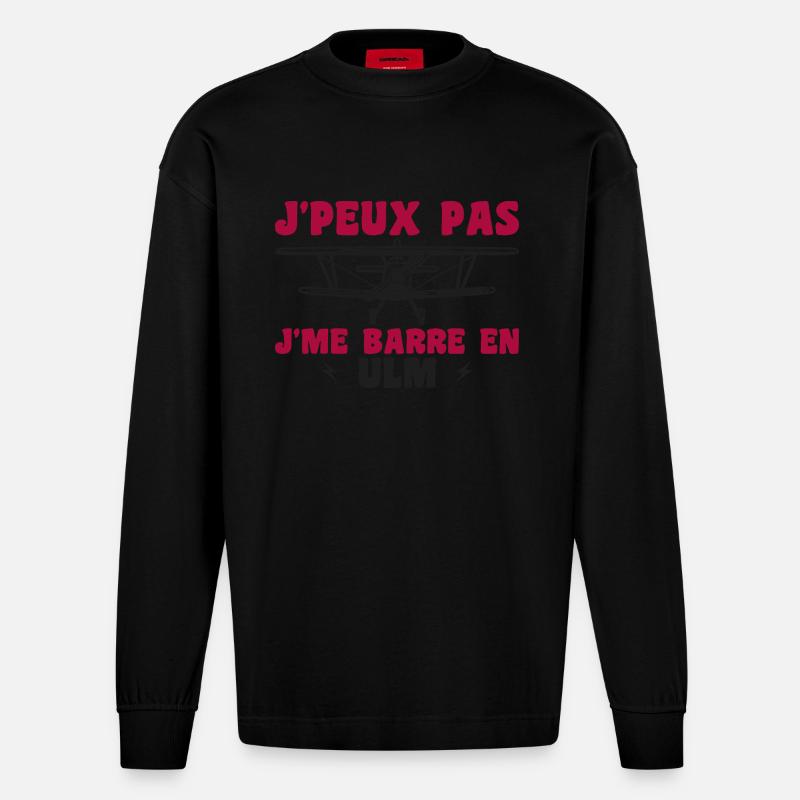 Flugzeug Humor Ulm - Heavyweight Oversized Organic Langarmshirt Made in EU - SOLID BLACK