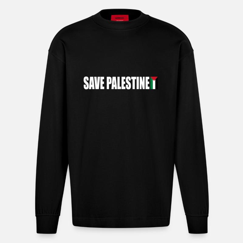Save palestine - Heavyweight Oversized Organic Langarmshirt Made in EU - SOLID BLACK
