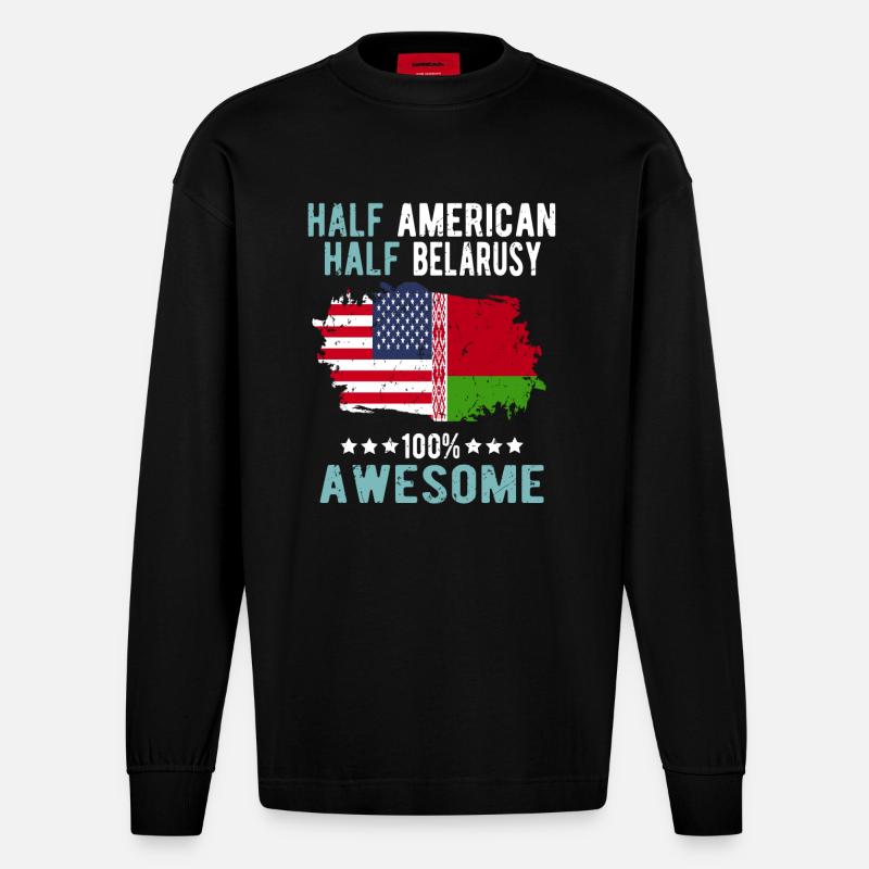 Halb Amerikaner Halb Belarusse - Heavyweight Oversized Organic Langarmshirt Made in EU - SOLID BLACK
