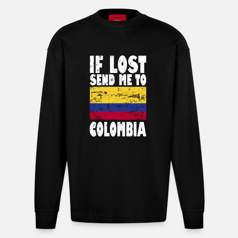 Drapeau de la Colombie - Manches longues bio épais oversize fabriqué en UE - SOLID BLACK