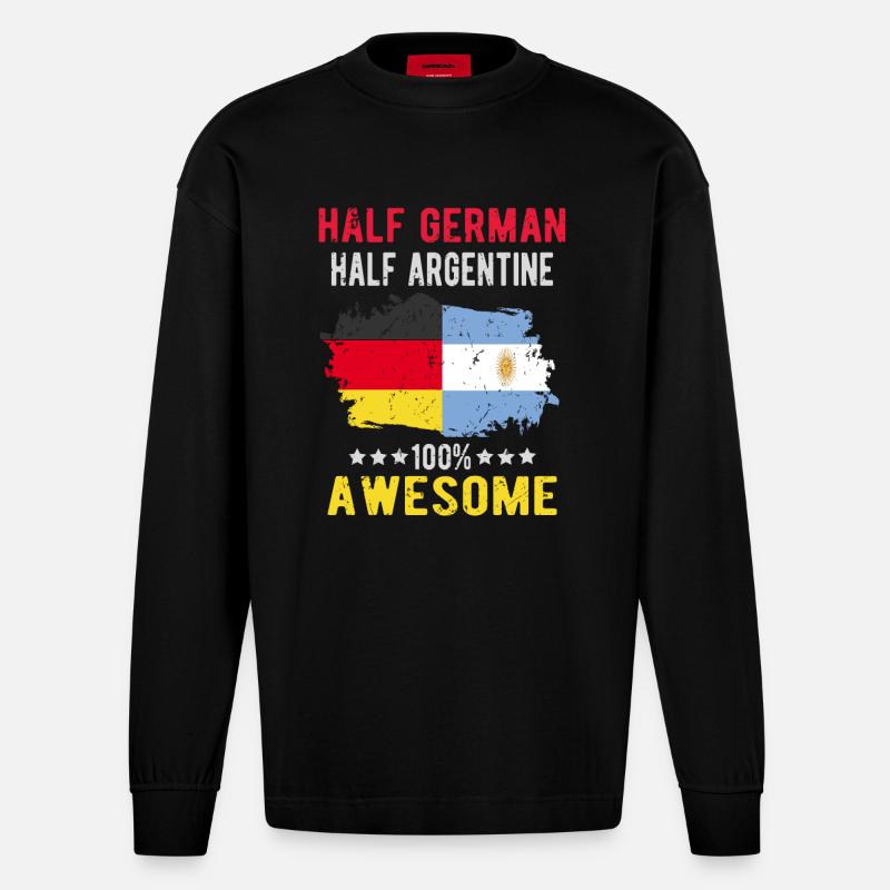 Halb Deutsch Halb Argentiner - Heavyweight Oversized Organic Langarmshirt Made in EU - SOLID BLACK