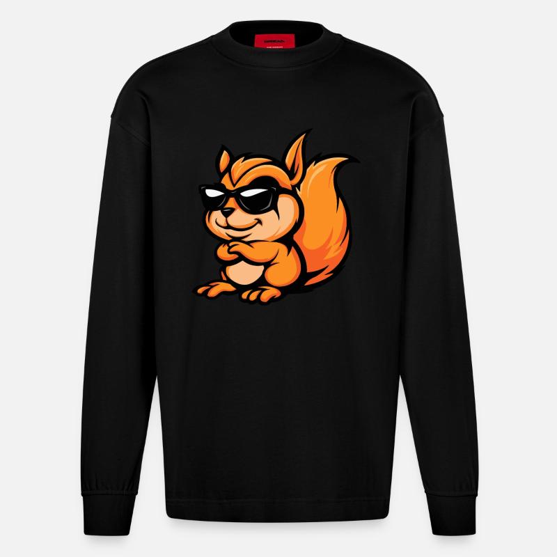 Eichhörnchen Comic Cool - Heavyweight Oversized Organic Langarmshirt Made in EU - SOLID BLACK