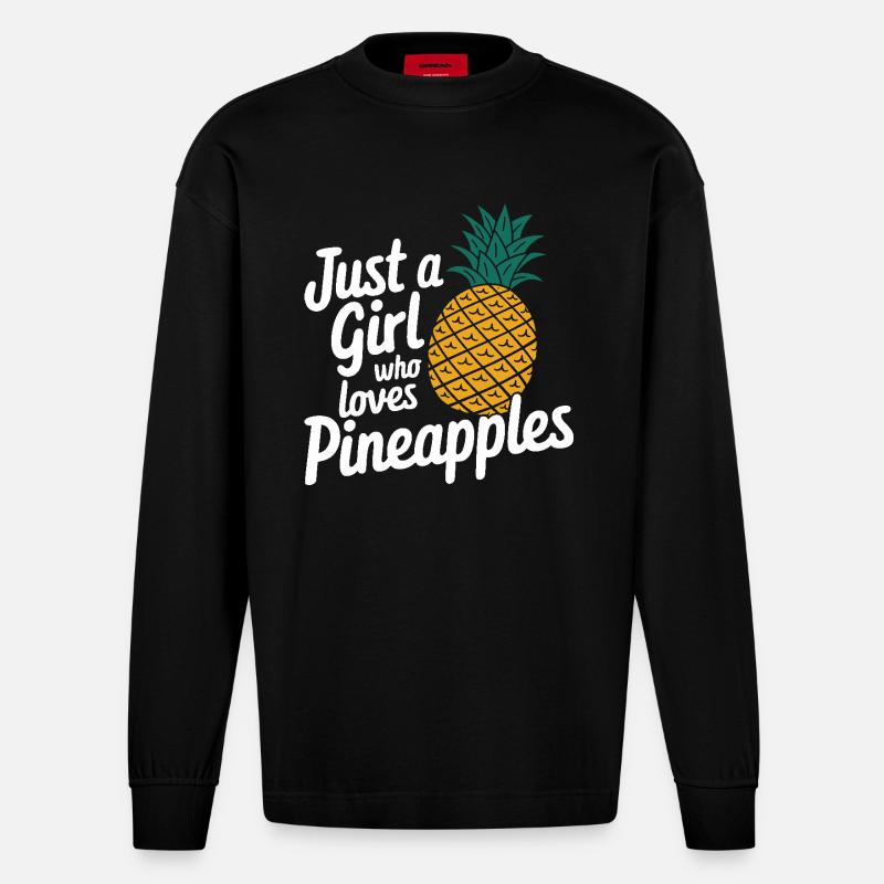 Ananas Fruit tropical hawaïen - Manches longues bio épais oversize fabriqué en UE - SOLID BLACK