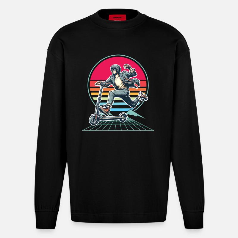 E-Scooter E-Roller Scooter - Heavyweight Oversized Organic Langarmshirt Made in EU - SOLID BLACK