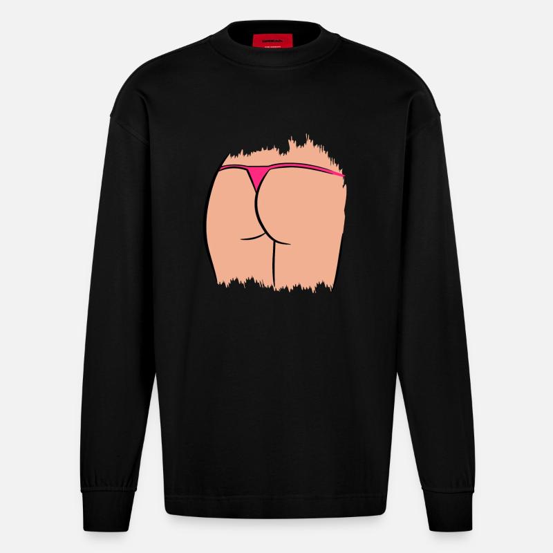 Femme cul drôle avec string - Manches longues bio épais oversize fabriqué en UE - SOLID BLACK