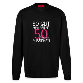 50 Geburtstag Party Bday - Heavyweight Oversized Organic Langarmshirt Made in EU - SOLID BLACK - Vorne
