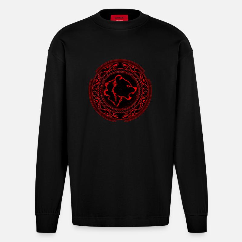 Wikinger Berserker Bär - Heavyweight Oversized Organic Langarmshirt Made in EU - SOLID BLACK