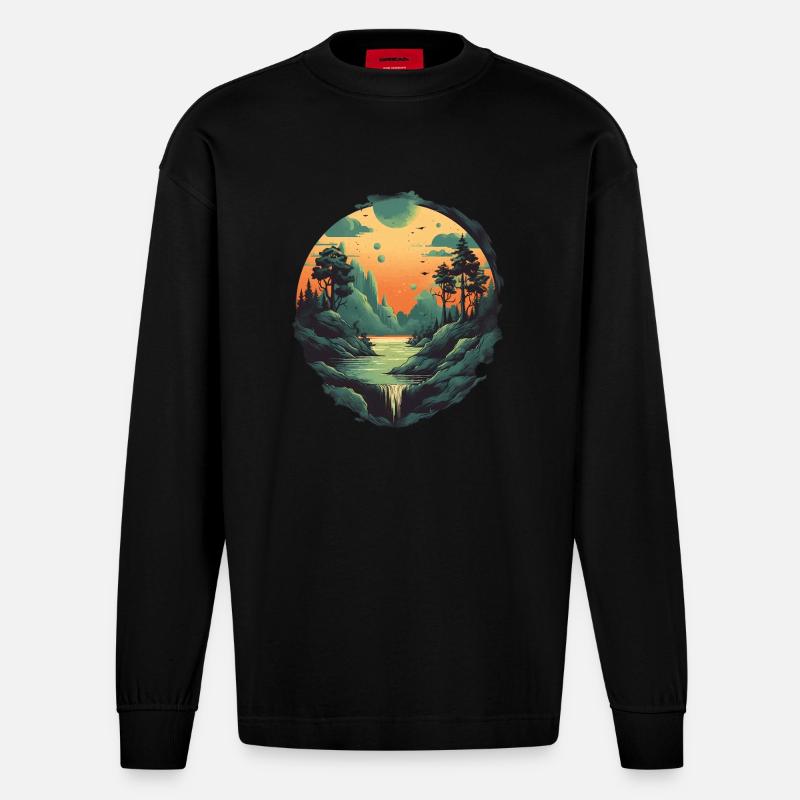 Landschaft - Heavyweight Oversized Organic Langarmshirt Made in EU - SOLID BLACK