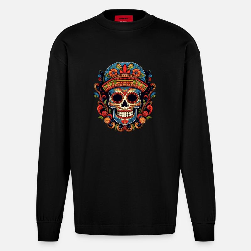 Cinco de Mayo Skull - Heavyweight Oversized Organic Langarmshirt Made in EU - SOLID BLACK