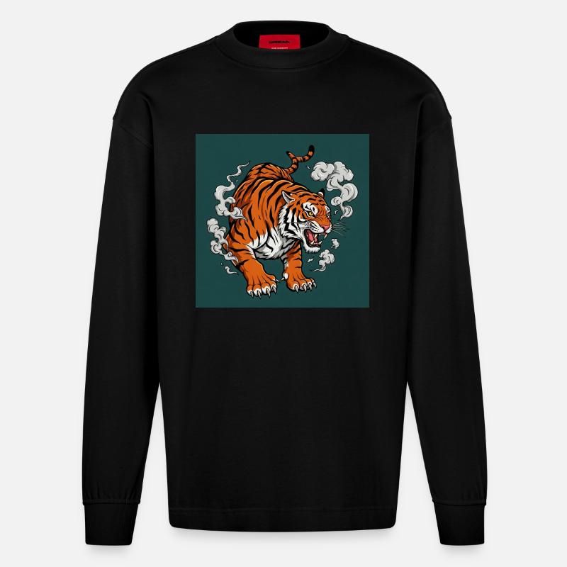 Gefährlicher Tiger - Comic Vibes - Heavyweight Oversized Organic Langarmshirt Made in EU - SOLID BLACK