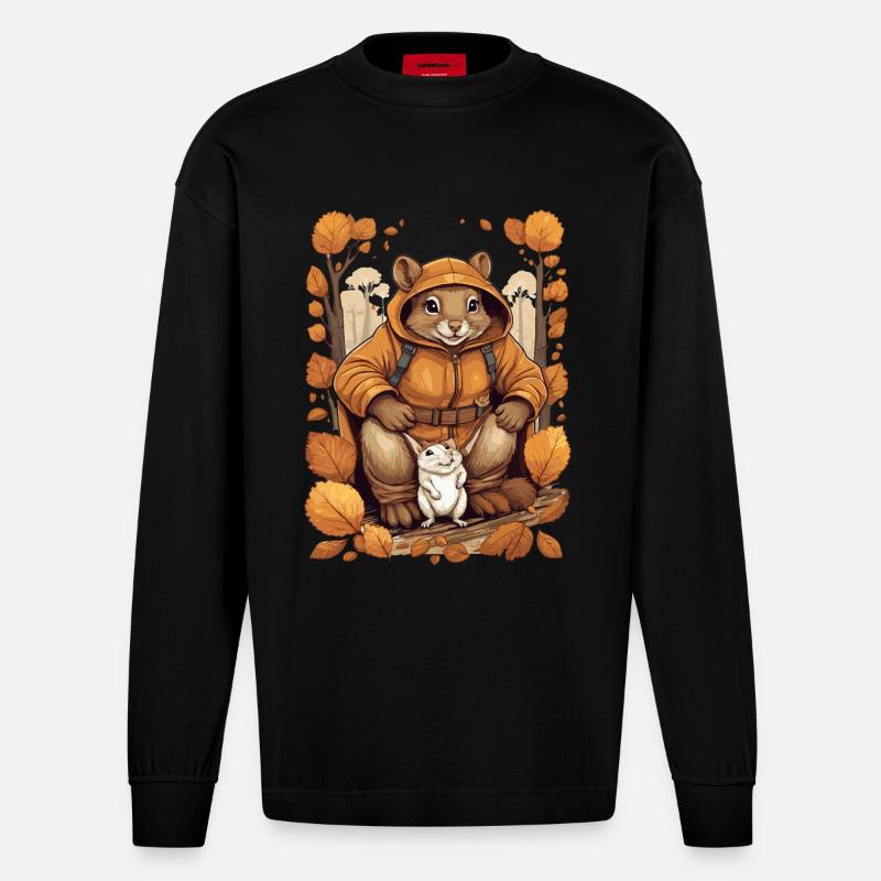 Süßes Eichhörnchen mit Maus - Heavyweight Oversized Organic Langarmshirt Made in EU - SOLID BLACK