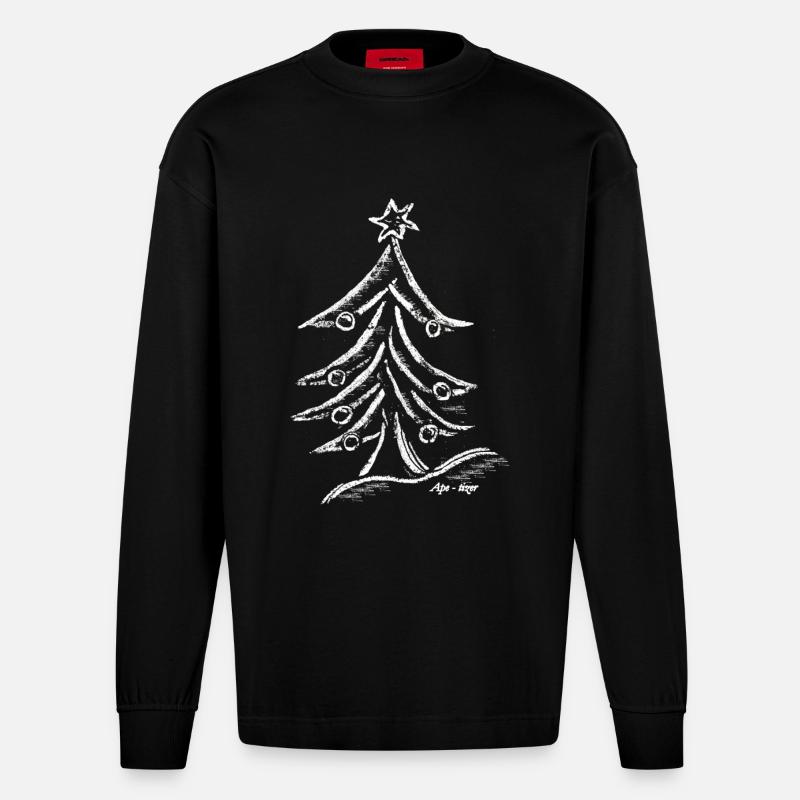 Weihnachtsbaum Silhouette mit Stern - Heavyweight Oversized Organic Langarmshirt Made in EU - SOLID BLACK