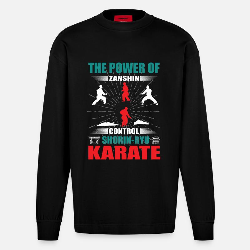 Shorin-Ryu Karate Zanshin Design - Heavyweight Oversized Organic Langarmshirt Made in EU - SOLID BLACK