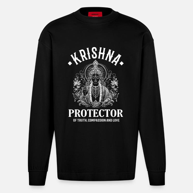 Krishna – Conception de divinité indienne - Manches longues bio épais oversize fabriqué en UE - SOLID BLACK