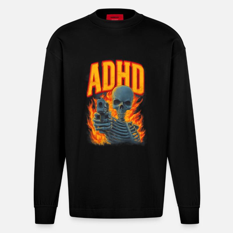 ADHD Skelett - Heavyweight Oversized Organic Langarmshirt Made in EU - SOLID BLACK
