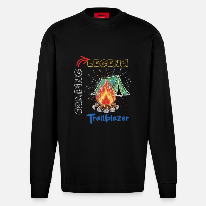 Camping Legend Trailblazer Abenteuer - Heavyweight Oversized Organic Langarmshirt Made in EU - SOLID BLACK