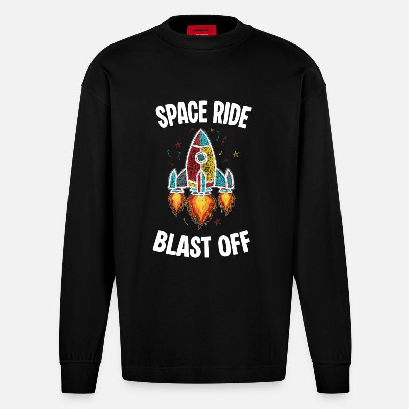 Fusée Espace Retro Scribble Blast Off - Manches longues bio épais oversize fabriqué en UE - SOLID BLACK