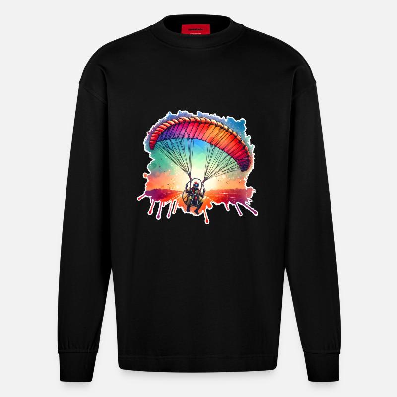 Motorschirm Paramotor - Heavyweight Oversized Organic Langarmshirt Made in EU - SOLID BLACK