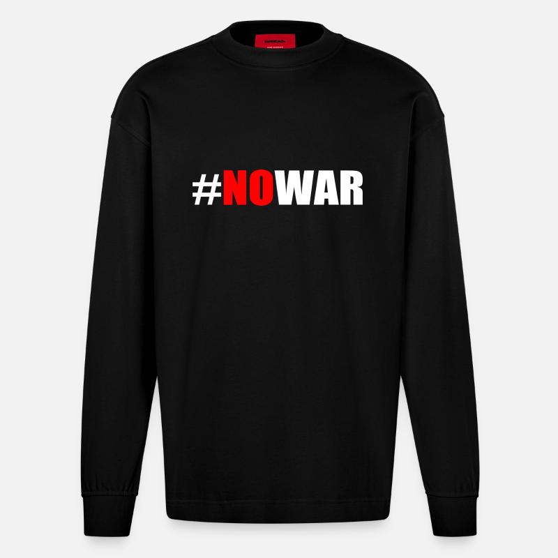 No war - Heavyweight Oversized Organic Langarmshirt Made in EU - SOLID BLACK