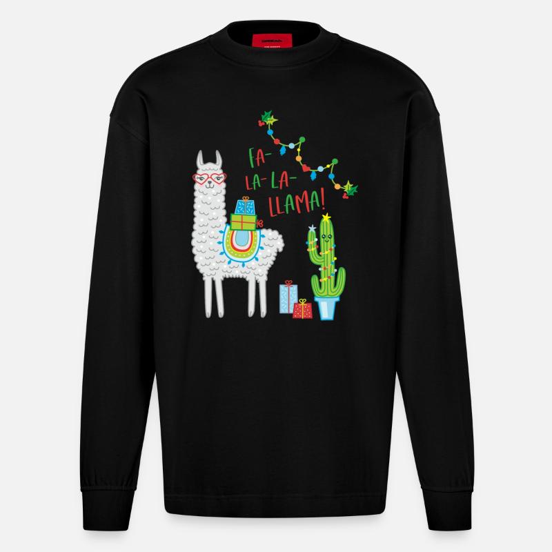 Fa la Llama Weihnachtspullover Weihnachtsgeschenk - Heavyweight Oversized Organic Langarmshirt Made in EU - SOLID BLACK