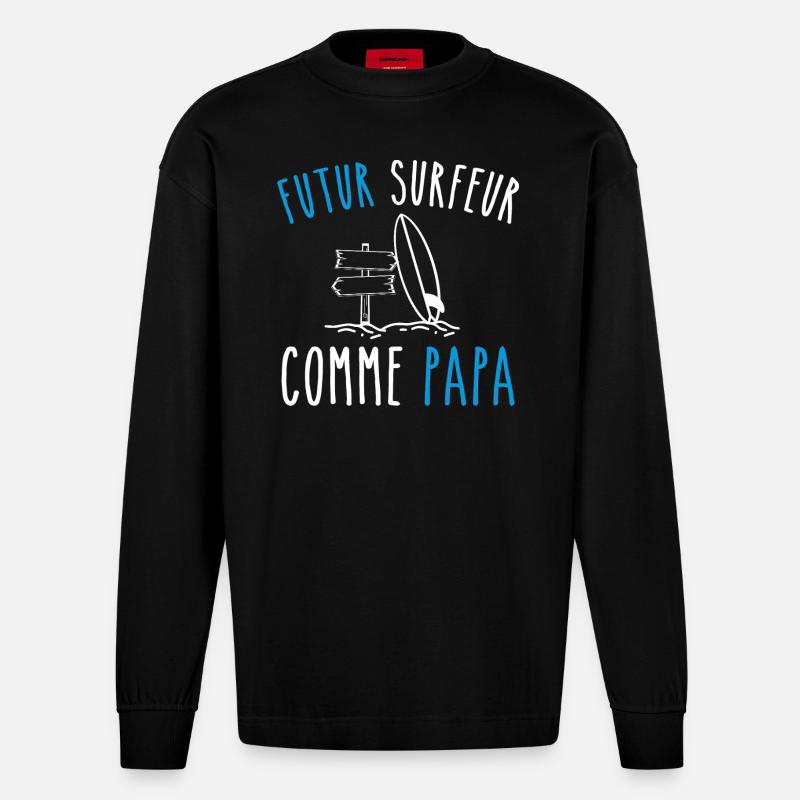 futur surfeur comme papa - Manches longues bio épais oversize fabriqué en UE - SOLID BLACK
