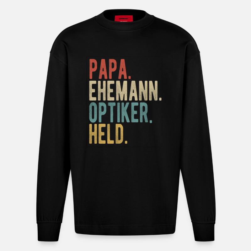 Optiker Papa Ehemann Held - Heavyweight Oversized Organic Langarmshirt Made in EU - SOLID BLACK
