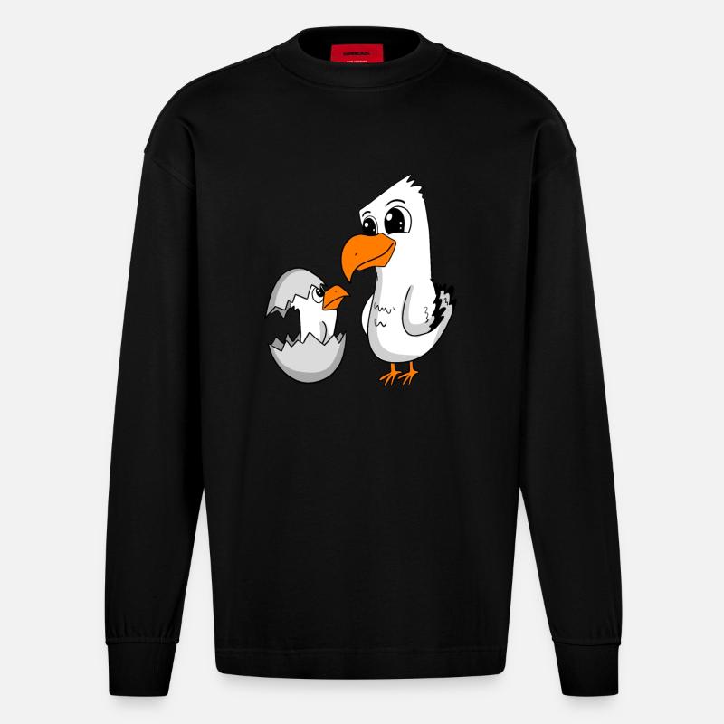 Möwe mit Baby Möwe - Heavyweight Oversized Organic Langarmshirt Made in EU - SOLID BLACK