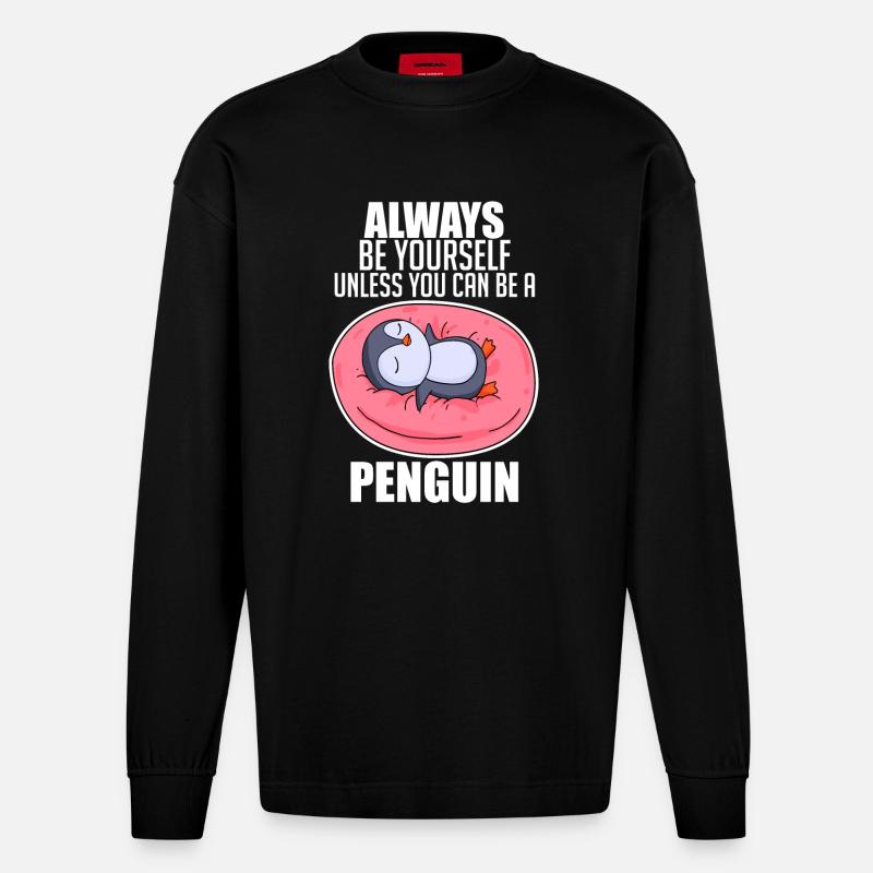 Pinguin Pinguine - Heavyweight Oversized Organic Langarmshirt Made in EU - SOLID BLACK