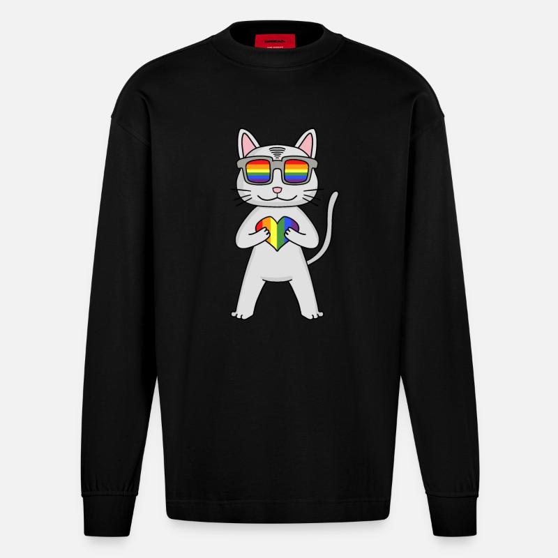 LGBT Katze Devon Rex Regenbogen - Heavyweight Oversized Organic Langarmshirt Made in EU - SOLID BLACK