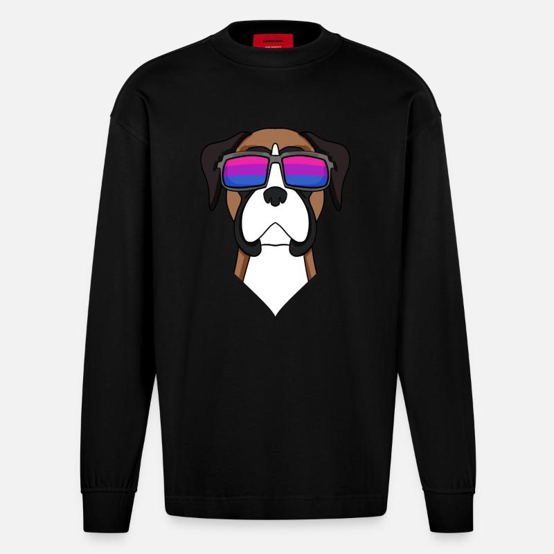 Bisexuell Deutscher Boxer Hund Geschenk - Heavyweight Oversized Organic Langarmshirt Made in EU - SOLID BLACK