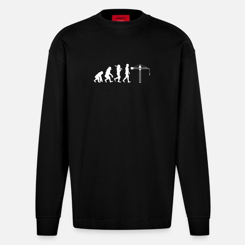 Crane operator Evolution - Heavyweight Oversized Organic Longsleeve Shirt Made in EU - SOLID BLACK