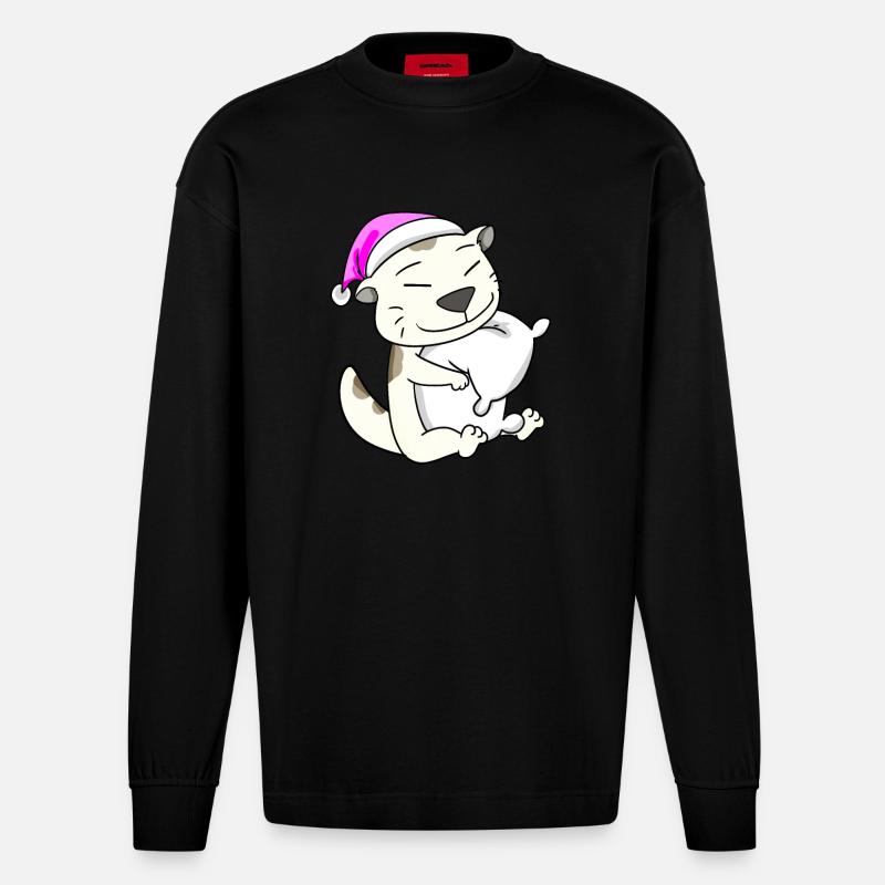 Chat race devon rex - Manches longues bio épais oversize fabriqué en UE - SOLID BLACK