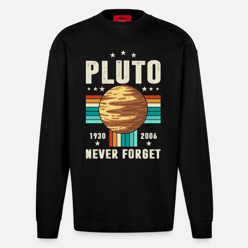 pluto never forget Graphic - Heavyweight Oversized Organic Longsleeve Shirt Made in EU - SOLID BLACK