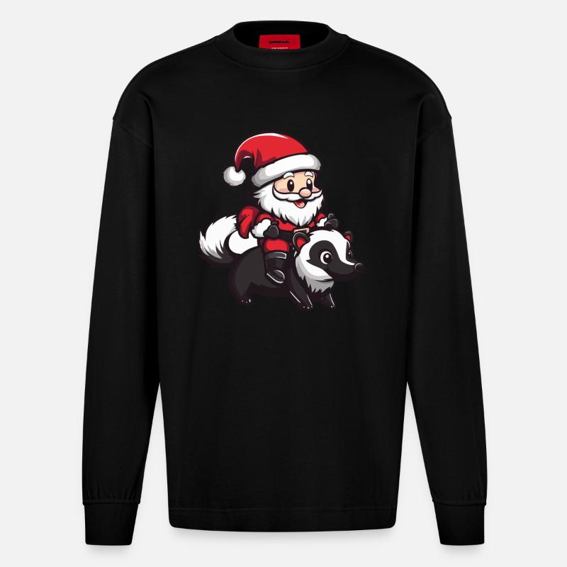 Skunk Père Noël - Manches longues bio épais oversize fabriqué en UE - SOLID BLACK