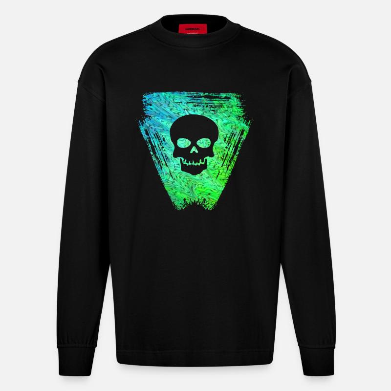 schädel 2 e 5 - Heavyweight Oversized Organic Langarmshirt Made in EU - SOLID BLACK