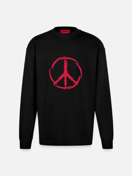Peace Symbol Freedom - Heavyweight Oversized Organic Longsleeve Shirt Made in EU - SOLID BLACK