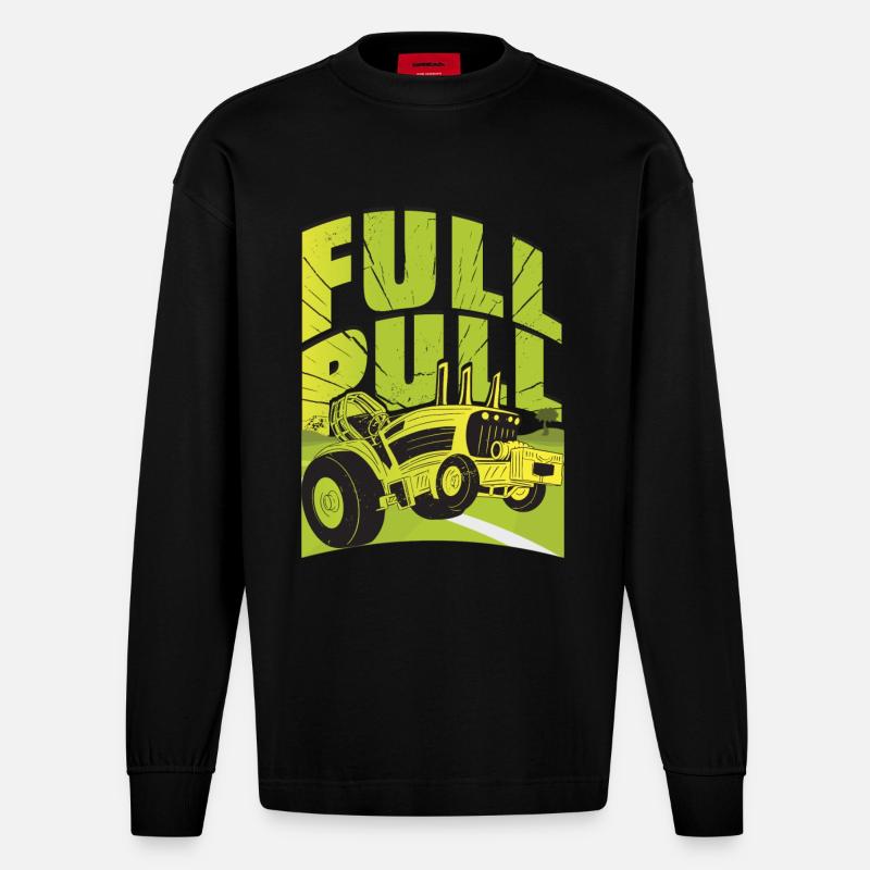 Traktor Pulling - Heavyweight Oversized Organic Langarmshirt Made in EU - SOLID BLACK