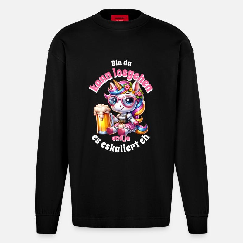 Kleines Einhorn Bierfreude - Heavyweight Oversized Organic Langarmshirt Made in EU - SOLID BLACK