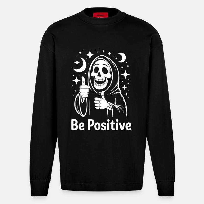 Be Positive Sensenmann - Heavyweight Oversized Organic Langarmshirt Made in EU - SOLID BLACK