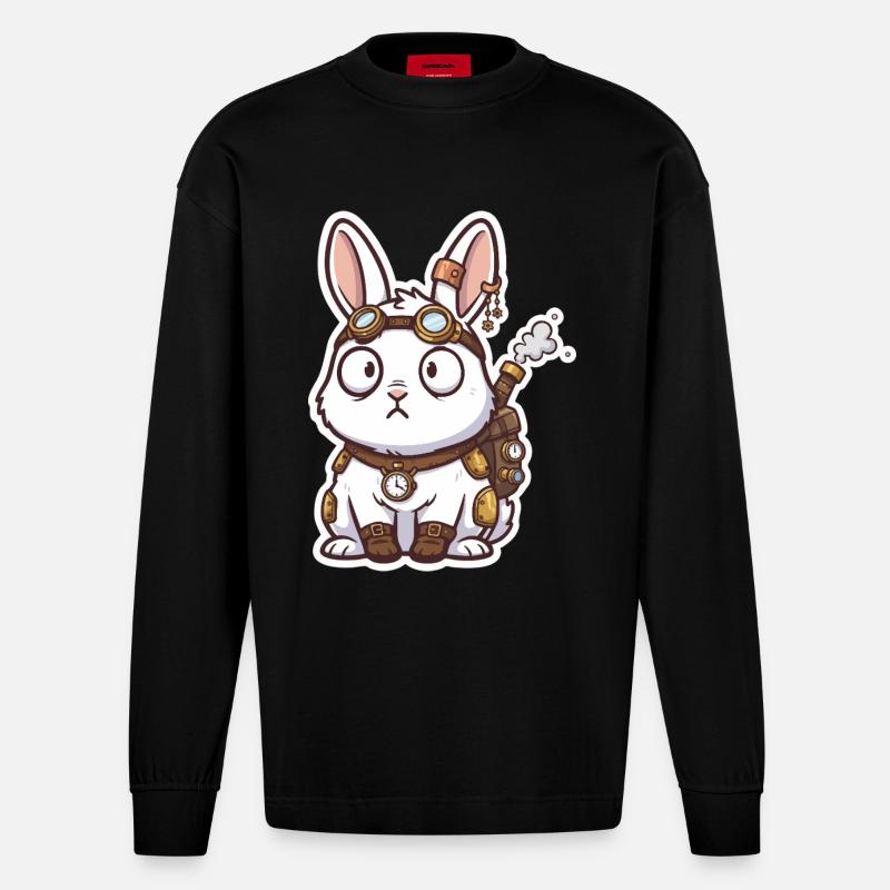 Lapin Steampunk Messager Sac-à-Dos Vapeur - Manches longues bio épais oversize fabriqué en UE - SOLID BLACK