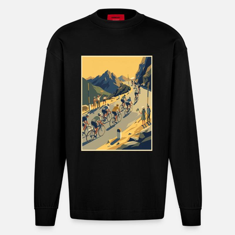 Bergaufstieg – Radfahrer-Erinnerung - Heavyweight Oversized Organic Langarmshirt Made in EU - SOLID BLACK