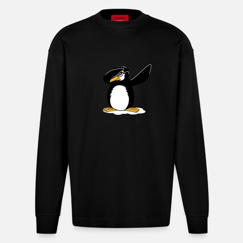 Dabbing Pinguin Funny Dance Geschenk - Heavyweight Oversized Organic Langarmshirt Made in EU - SOLID BLACK