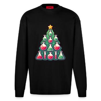 Chemistry Christmas Tree Design - Heavyweight Oversized Organic Longsleeve Shirt Made in EU - SOLID BLACK - Front